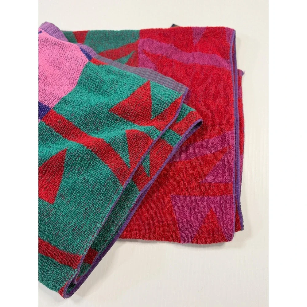 VTG Cecil Saydah Beach Towel Multicolor Geometric Abstract Cotton Sunbrights 90s